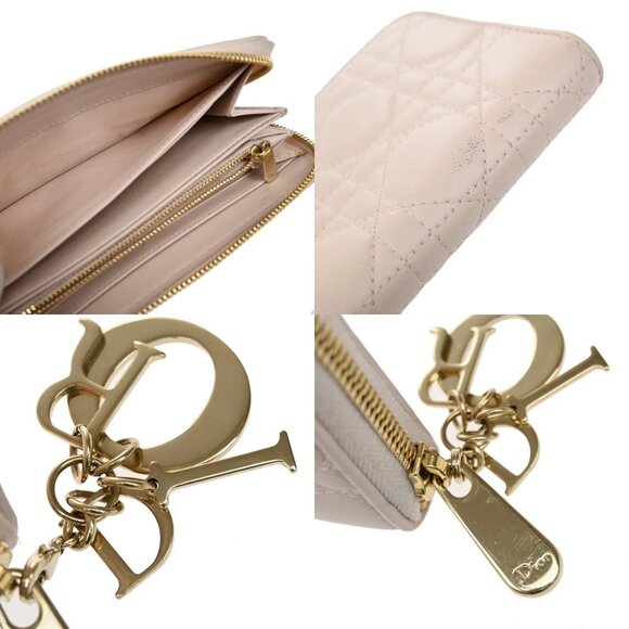 CHRISTIAN DIOR Logo Cannage Zipper Around Long Wallet Leather Pink GHW 80KB338 - Picture 9 of 15